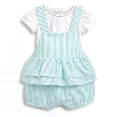 Girls White and Light Blue T-shirt with Short Overalls